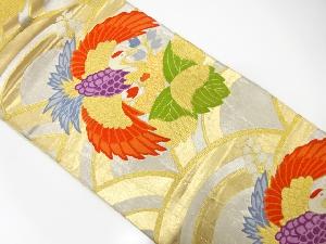 アンティーク　鶴に桐・青海波模様織り出し袋帯（材料）